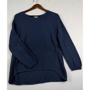 Avalin Navy Blue 100% Cotton High Low Crew Neck Knit Sweater One Size 8671